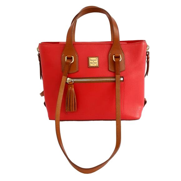 Dooney & Bourke Morgan Satchel Red Handbag Saffiano Leather Shoulder Bag Cognac - Picture 1 of 15